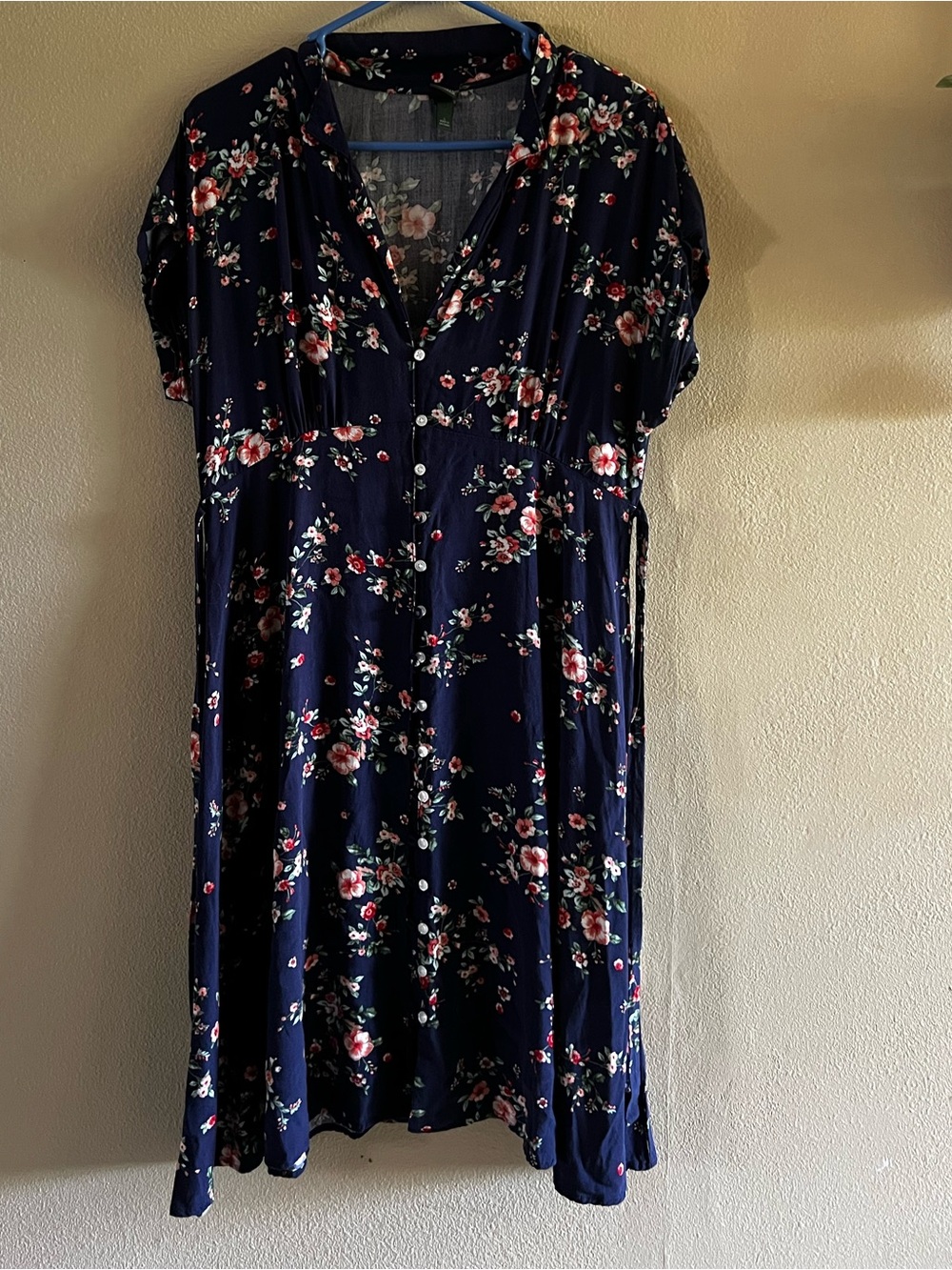 wild fable Navy Floral Button-Front Dress with Pink & Green Accents